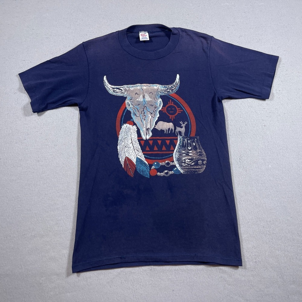 Vintage Shirt Men Medium Navy Blue South Dakota Western Single Stitch 90s